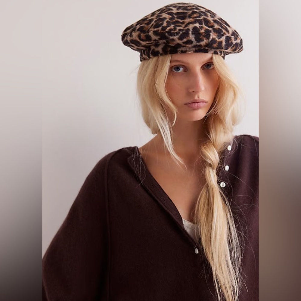 Free People Penny Leopard Beret NEW
